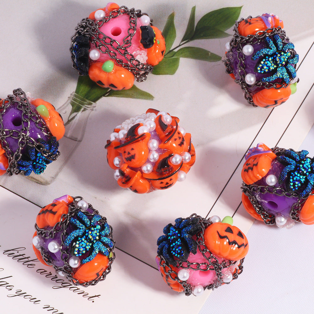 Wholesale 5pcs/pack Halloween Devil Pumpkin Beads Straight Hole Loose Beads